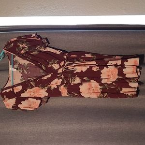 Cross Tie Maroon and Pink Floral Dress